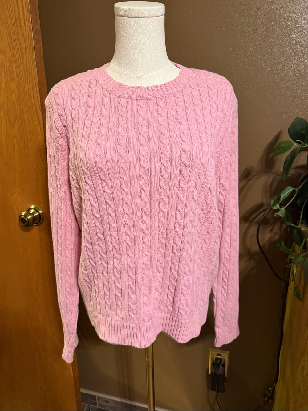 croft & barrow Pastel Pink Cable Knit Crew Sweater